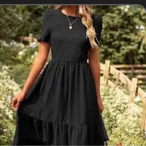 J Crew Black Tiered Ruffle Puff Sleeve V Neck Dress S Swiss dot #51